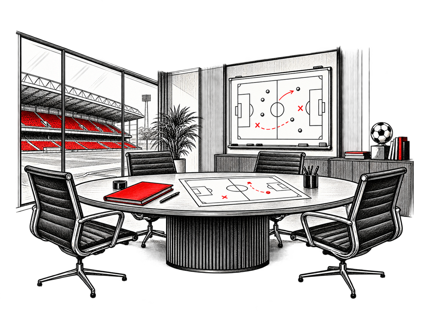 Illustrated football director's meeting room