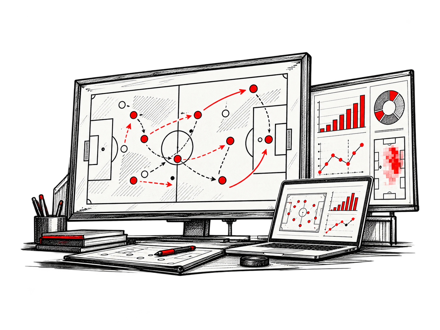 Illustrated football analytics and tactics workstation