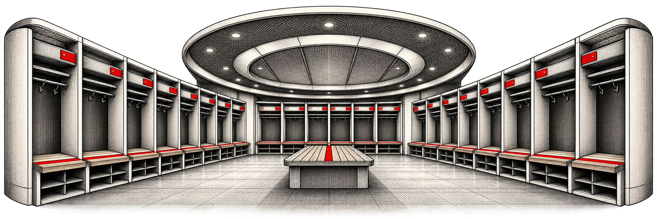 An empty football changing room waiting for its first shirt story